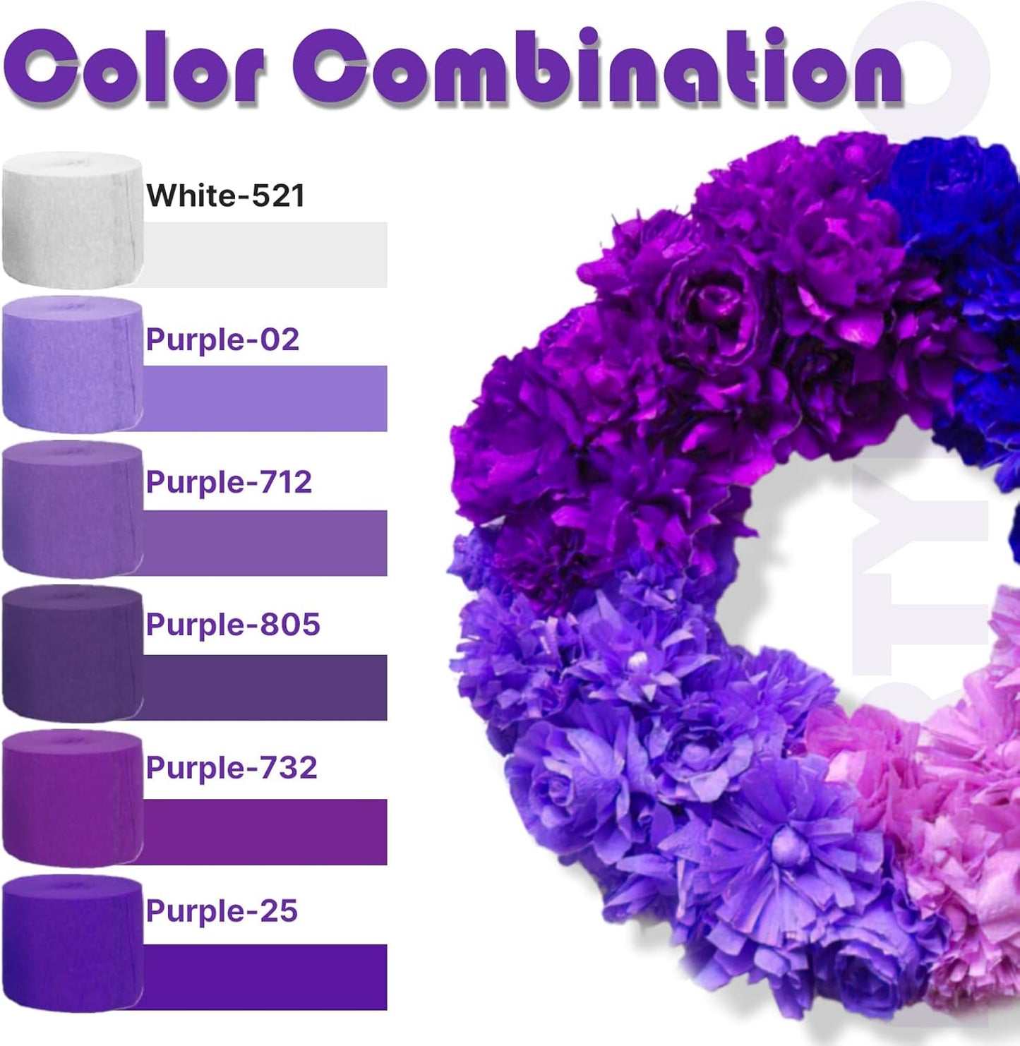 PartyWoo Crepe Paper Streamers - Metallic Silver & Purple Colors | 6 Rolls, 492ft Total for Celebrations