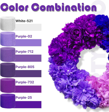 PartyWoo Crepe Paper Streamers - Metallic Silver & Purple Colors | 6 Rolls, 492ft Total for Celebrations