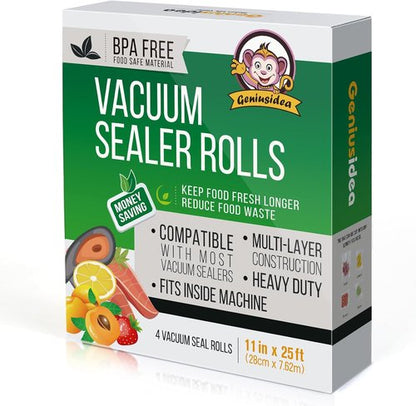 Food Saver Vacuum Sealer Bags - 4 Pack, 11" x 25' Rolls, Commercial Grade, Microwave & Freezer Safe