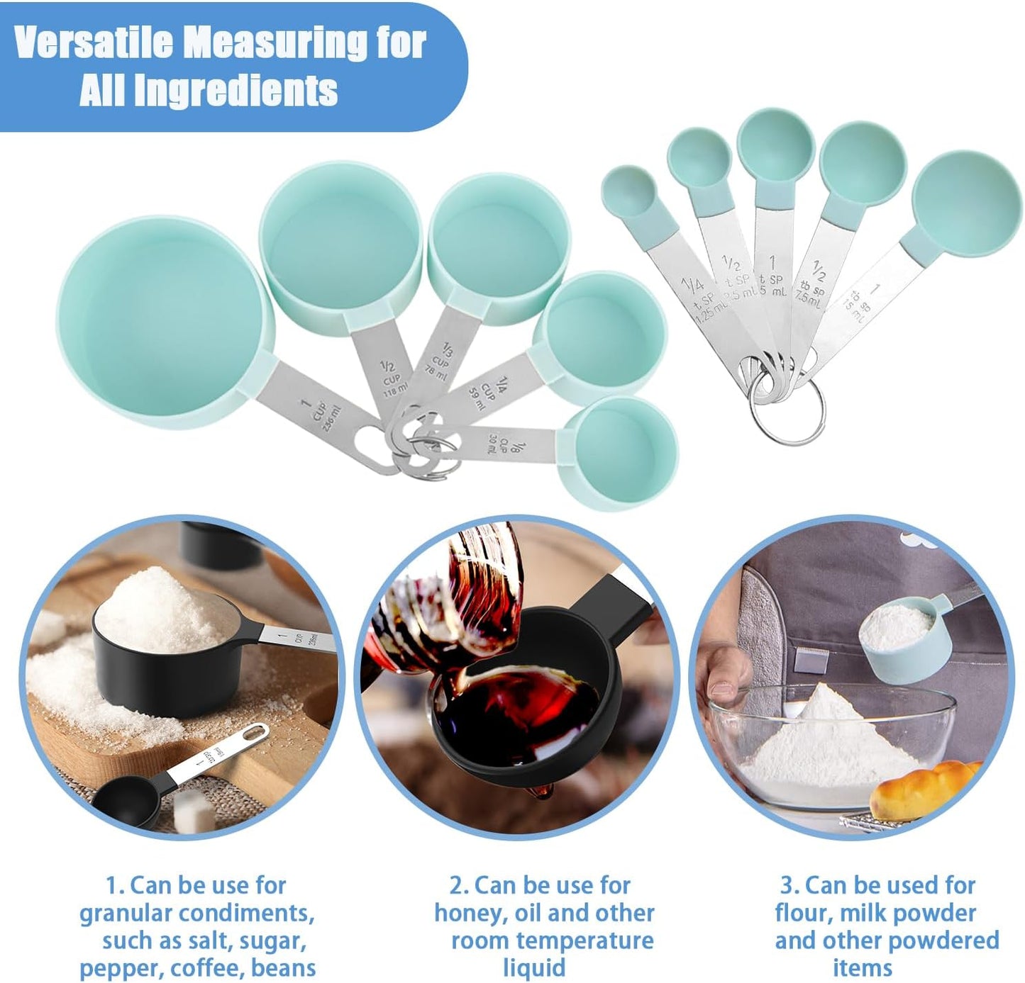 Skiennix 10-Piece Measuring Cups and Spoons Set - Stackable Kitchen Tools with Stainless Steel Handles | Black