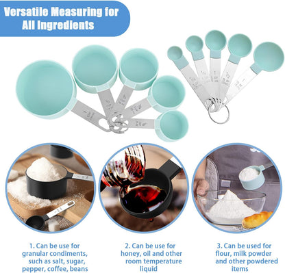 Skiennix 10-Piece Measuring Cups and Spoons Set - Stackable Kitchen Tools with Stainless Steel Handles | Black