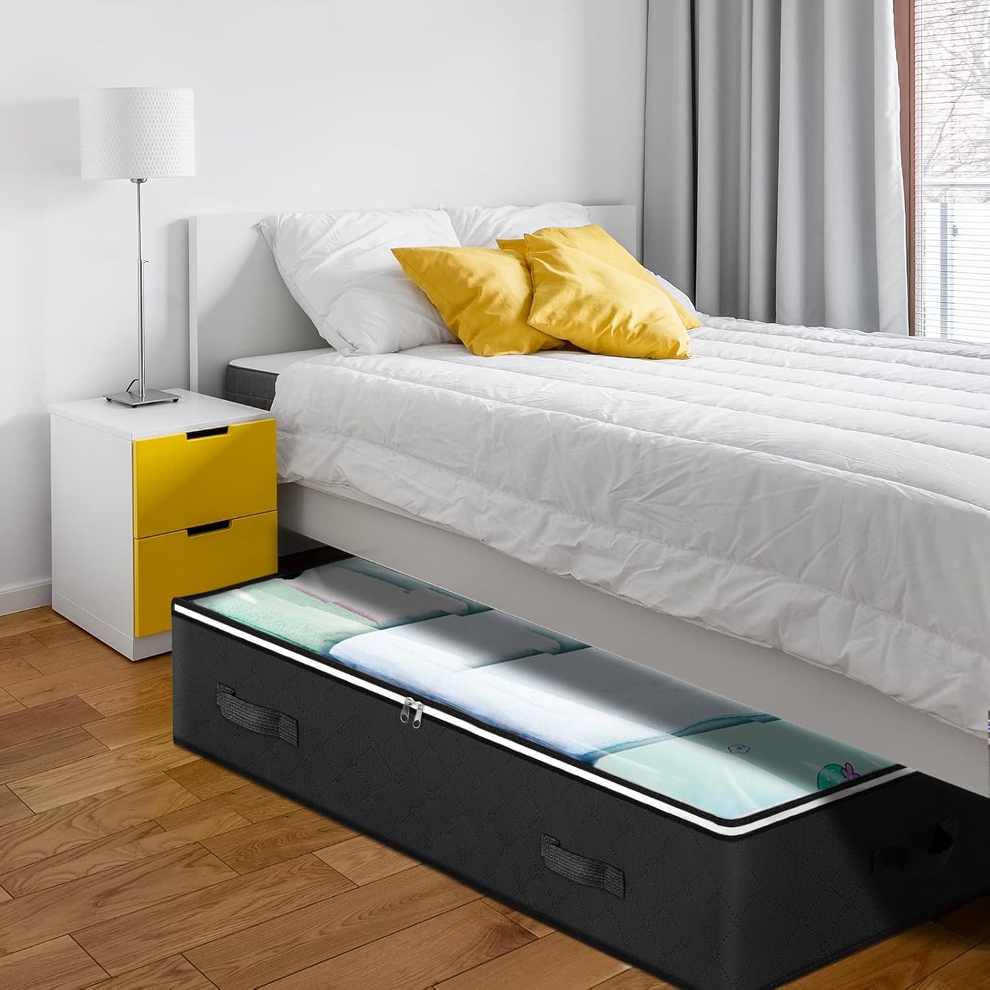 Budding Joy 90L Under Bed Storage Containers - Foldable Organizers for Blankets & Linens | Black