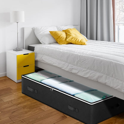Budding Joy 90L Under Bed Storage Containers - Foldable Organizers for Blankets & Linens | Black