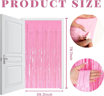 Skiennix 20 Pack Pink Tinsel Curtain Backdrop - Foil Fringe Birthday & Graduation Party Decor