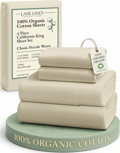 LANE LINEN 100% Organic Cotton California King Sheet Set - Soft, Fade Resistant & Naturally Cooling
