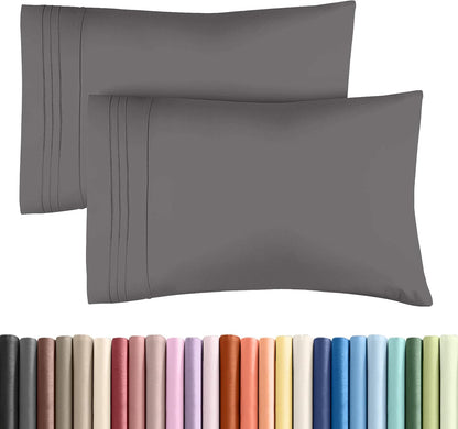 Standard Pillow Cases Set of 2 | Ultra-Soft Hotel Quality Covers - Comfy, Wrinkle-Free & Stain Resistant - Dark Grey