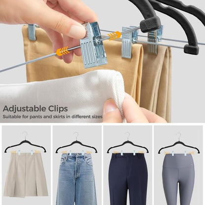 HOUSE DAY Velvet Hangers - Adjustable Clips & 360° Hook | 30 Pack Heavy-Duty Non-Slip Suit Organizer (Black)