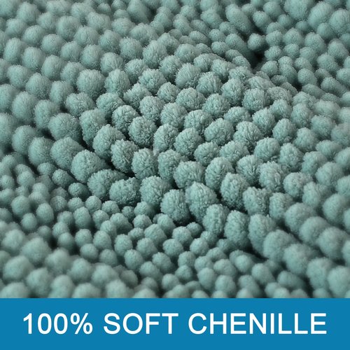 H.VERSAILTEX Bathroom Rugs Non Slip Thick Shaggy Chenille Bathroom Rug Mat Set Extra Soft and Absorbent Striped Floor Rugs, 2 Piece, Machine-Washable, Eggshell Blue