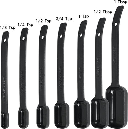 Skiennix Measuring Cups and Spoons Set - 15-Piece Plastic Kitchen Tools with Long Handle Spoons & Leveler - Black