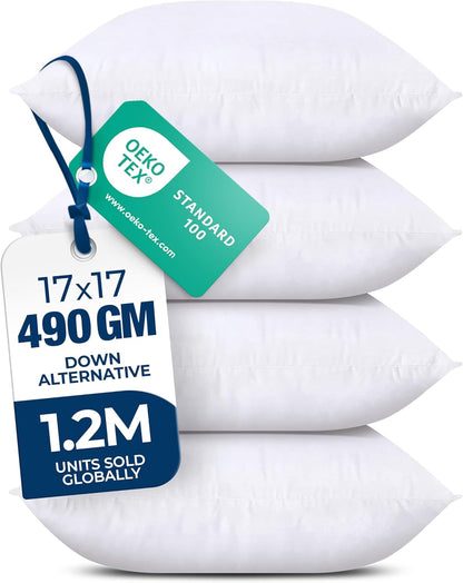 Utopia Bedding Throw Pillows - Set of 4 White 17x17 Inches | Fluffy Down Alternative for Bed & Sofa