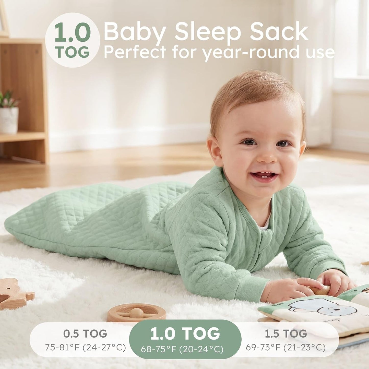 Yoofoss Baby Sleep Sack - Organic Cotton Wearable Blanket for Newborns | 0-6 Months, 1.0 Tog, Long Sleeve