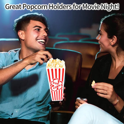Red & White Striped Retro Popcorn Containers by [Brand Name] - Reusable Movie Night Boxes | 4 Pack, 4”x8”
