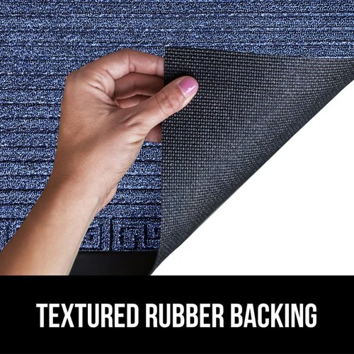 GORILLA GRIP Waterproof All-Season WeatherMAX Doormat - Natural Rubber, Stain & Fade Resistant, 29x17, Navy Greek Keys