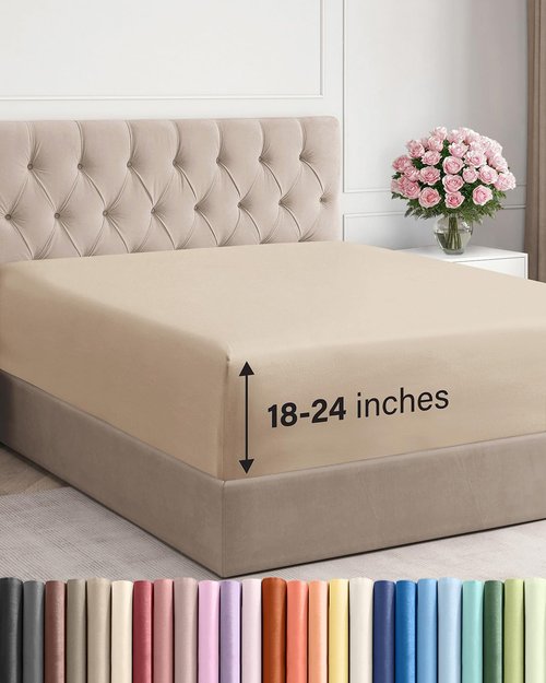 Extra Deep King Fitted Sheet - Hotel Luxury Single Fitted Sheet Only - Easily Fits 18 inch to 24 inch Mattress - Ultra Soft, Wrinkle Free w/Extra Deep Pockets - Easy-Care, Breathable & Comfy - Cream