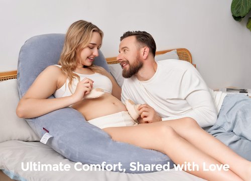 Momcozy Pregnancy Pillow for Sleeping, Dreamlign U Pro Maternity Pillow with Adjustable Leg Pillow, Removable Cover - Support for Back, Hip, Belly, Legs for Pregnant Women, 50-72 Inch Full Body Pillow