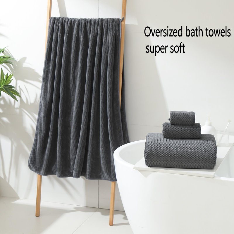YTYC Towels, 39x78 Inch Oversized Bath Sheets for Adults Luxury Extra Large Bath Towels Sets of 6 Super Soft Shower Towels for Bathroom Microfiber 80% Polyester(Charcoal Grey,6 Piece)