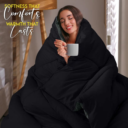 Utopia Bedding Queen Comforter Duvet Insert, Reversible Black/Grey Quilted Comforter with Corner Tabs, Box Stitched Down Alternative Comforters Queen Size 88 x 88 inches