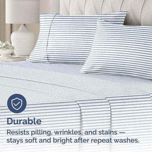 King Pillow Cases by [Brand Name] - Ultra Soft Hotel Quality Covers | Wrinkle-Free & Fade Resistant - 2 Piece Set in Blue Stripes