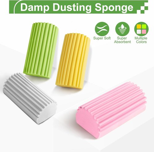 Jeymei Damp Dusting Sponge - 4-Pack Reusable Gray Cleaners for Baseboards & Window Tracks