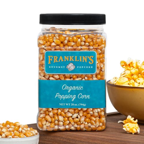 Franklin’s Gourmet Popcorn Organic Kernels - Non-GMO & All-Natural 28oz Tub - Perfect for Popping