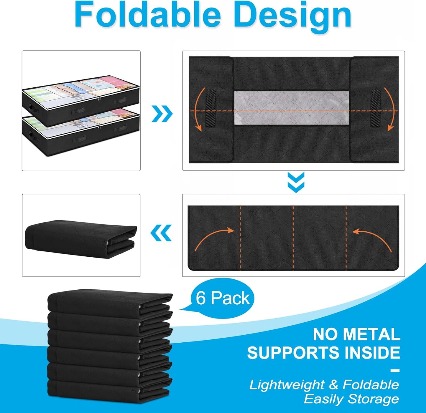 Budding Joy 90L Under Bed Storage Containers - Foldable Organizers for Blankets & Linens | Black