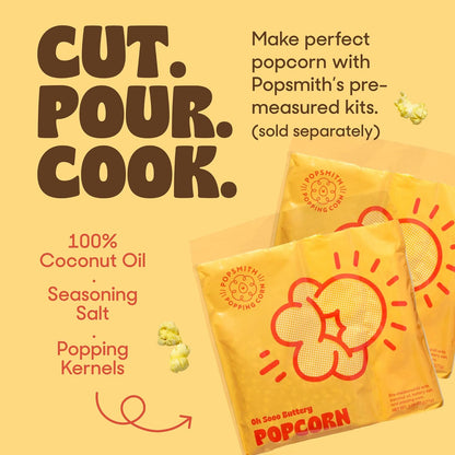 Popsmith Popcorn Popper - 6 Quart Cream Stovetop Machine | Stainless Steel Design for All Stovetops