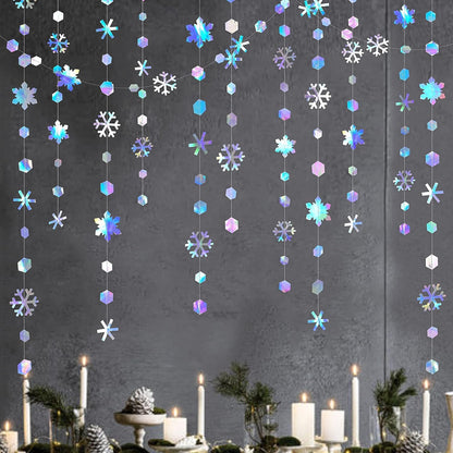 Skiennix Holographic Snowflake Decorations - Iridescent 13-Inch Hanging Garland for Holiday Parties