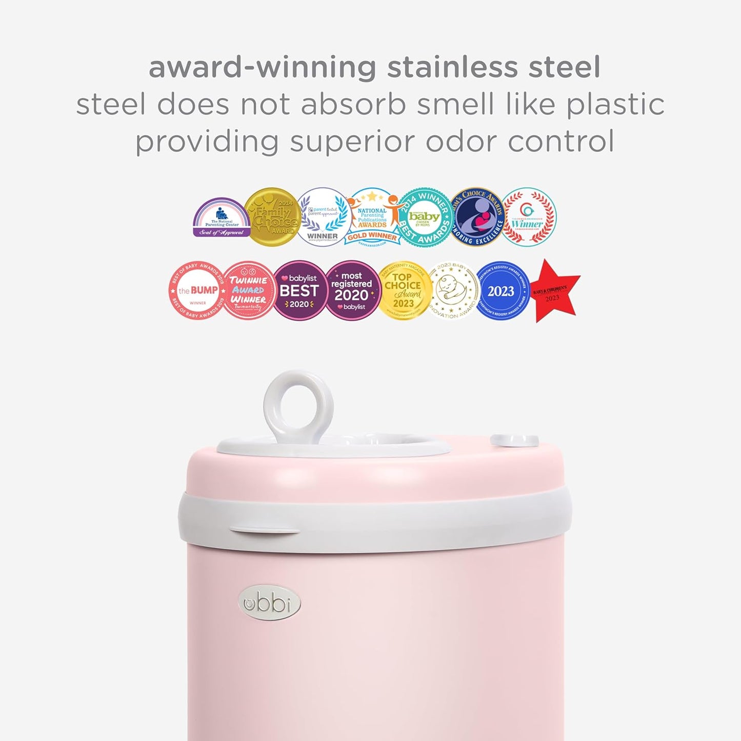 Ubbi Steel Diaper Pail - Odor Locking Design, No Special Bags Needed | Award-Winning, Blush Pink