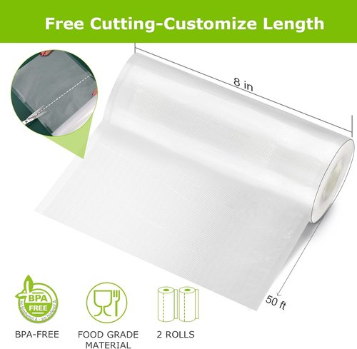 Bonsenkitchen Vacuum Sealer Bags - Durable 8" x 50 ft Rolls | BPA-Free Heavy Duty Food Storage & Sous Vide