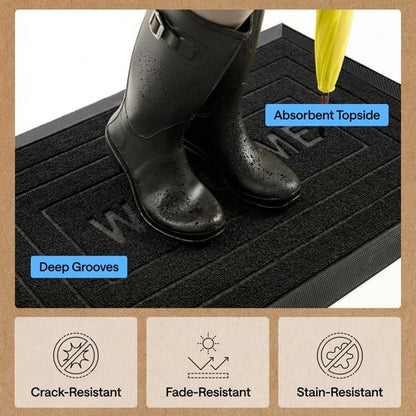 Gorilla Grip 100% Waterproof All-Season WeatherMAX Doormat - 47x35, Stain & Fade Resistant, Easy Clean Black