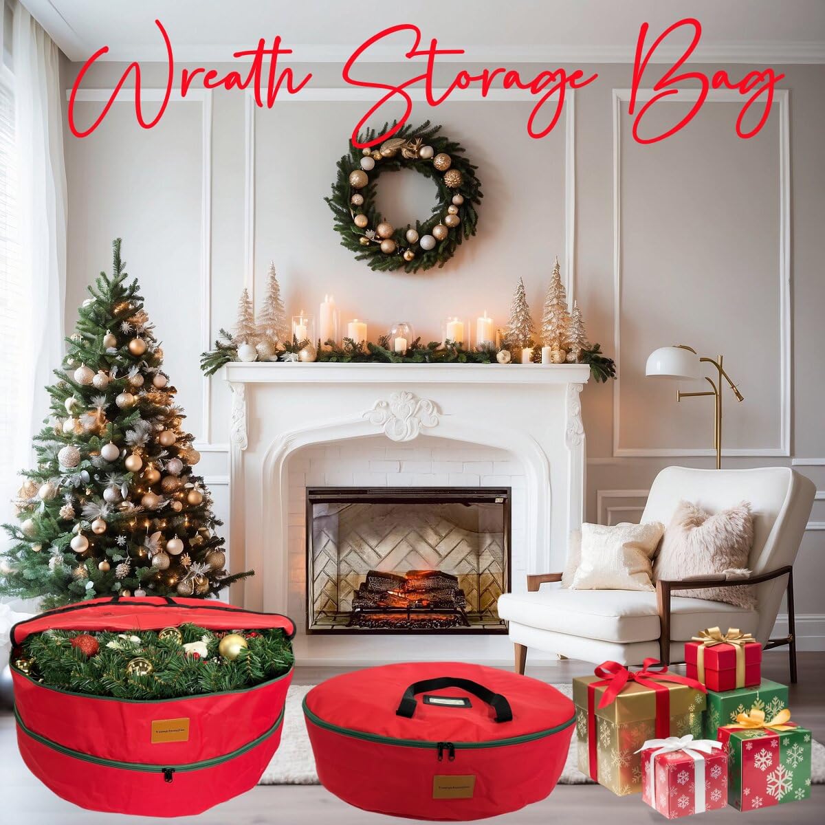 Skiennix Wreath Storage Container - Heavy Duty 600D Oxford Cloth for 30x7 Inch Holiday Wreaths