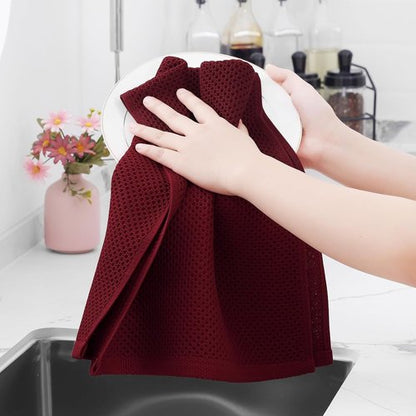 Homaxy 100% Cotton Waffle Weave Kitchen Dish Towels - Ultra Soft & Absorbent, 13 x 28 Inches, 4-Pack | Burgundy