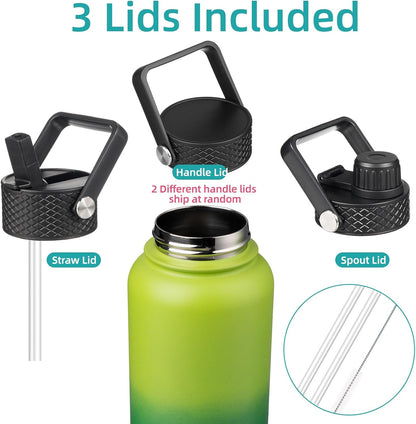 Skiennix 40oz Insulated Stainless Steel Water Bottle - 3 Lids Included | Bamboo Grove Design