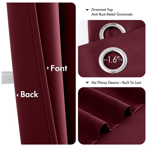 MIULEE Burgundy Red Blackout Curtains for Bedroom Living Room 90 Inches Long 2 Panels, Thermal Insulated Room Darkening Drapes Solid Grommet Top Noise Reduction Christmas Window Treatments 40x90 Inch