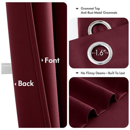 MIULEE Burgundy Red Blackout Curtains for Bedroom Living Room 90 Inches Long 2 Panels, Thermal Insulated Room Darkening Drapes Solid Grommet Top Noise Reduction Christmas Window Treatments 40x90 Inch