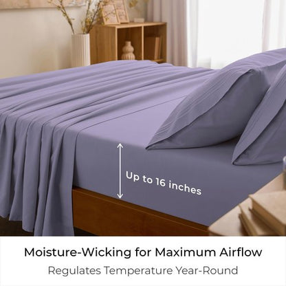 Mellanni King Sheets Set - 4 PC Iconic Collection Bedding - Hotel Luxury, Extra Soft, Cooling Bed Sheets - Wrinkle, Fade, Stain Resistant (King, Violet)