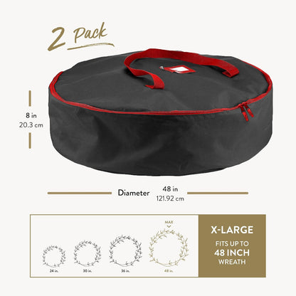 ZOBER Oxford Christmas Wreath Storage Container - 48 Inch Waterproof Wreath Bag with Dual Zippers & Durable Handles - Black