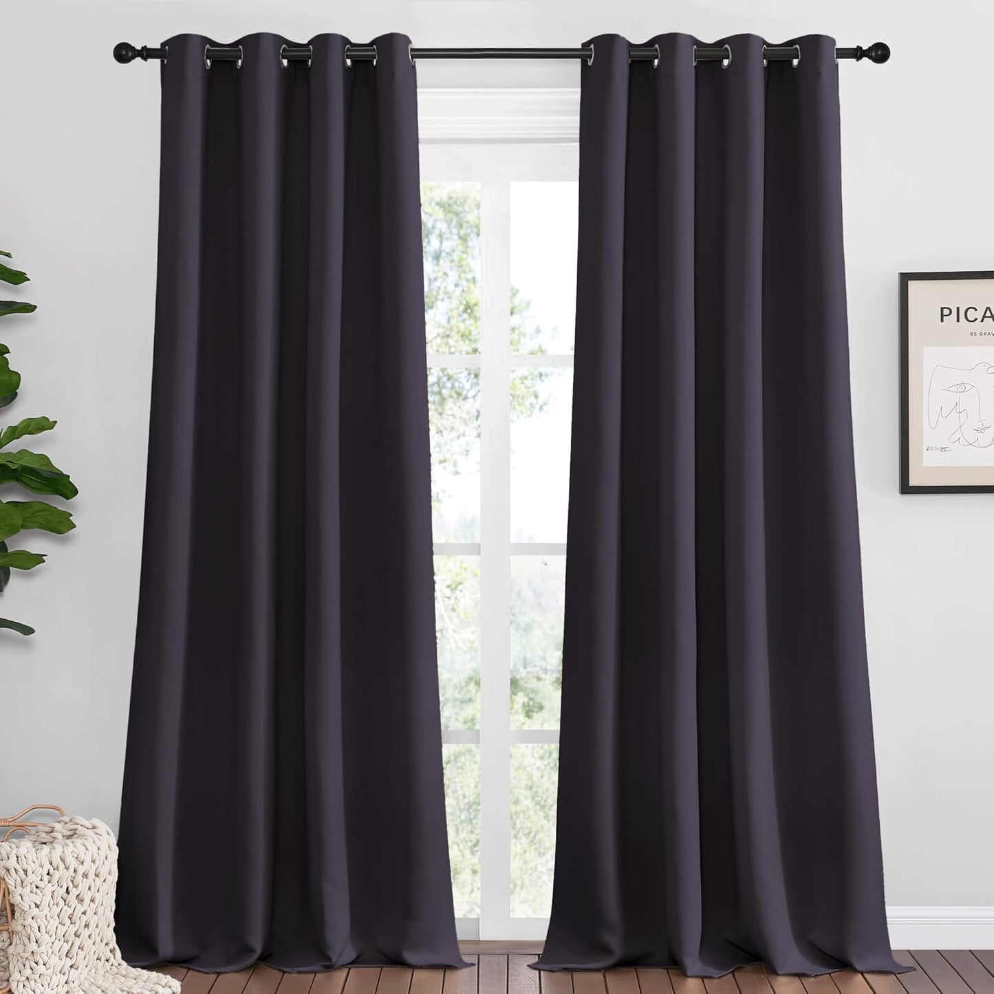 NICETOWN Greyish Purple Blackout Curtains - Thermal Insulated 120" Long Drapes | 2 Panels, 55" Wide for Living Room