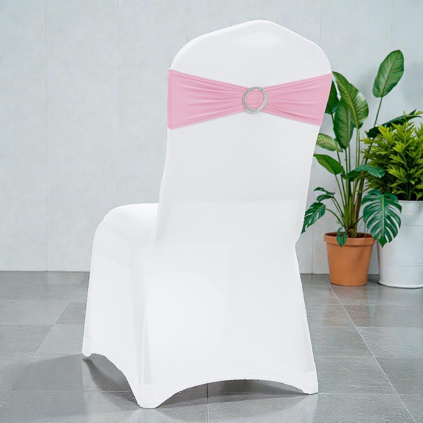MDS Spandex Chair Sashes - Universal Fit Stretch Bands with Buckle Slider for Wedding Decor | Pink, Pack of 150