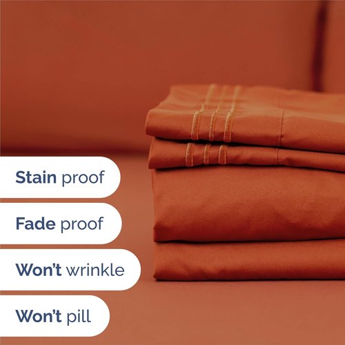 King Size 4 Piece Sheet Set - Comfy Cooling Bed Sheets for Luxury Hotel Feel - Deep Pockets, Super Soft & Wrinkle Free - Oeko-Tex Certified - Terracotta