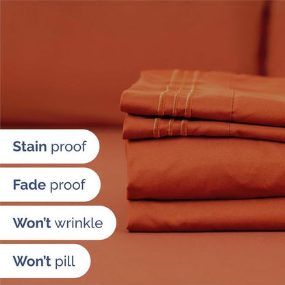 King Size 4 Piece Sheet Set - Comfy Cooling Bed Sheets for Luxury Hotel Feel - Deep Pockets, Super Soft & Wrinkle Free - Oeko-Tex Certified - Terracotta