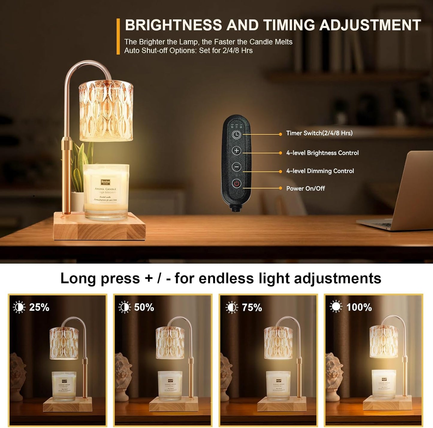 Skiennix Candle Warmer Lamp - Adjustable Height & Dimmable with Timer | Charming Gift Box Included