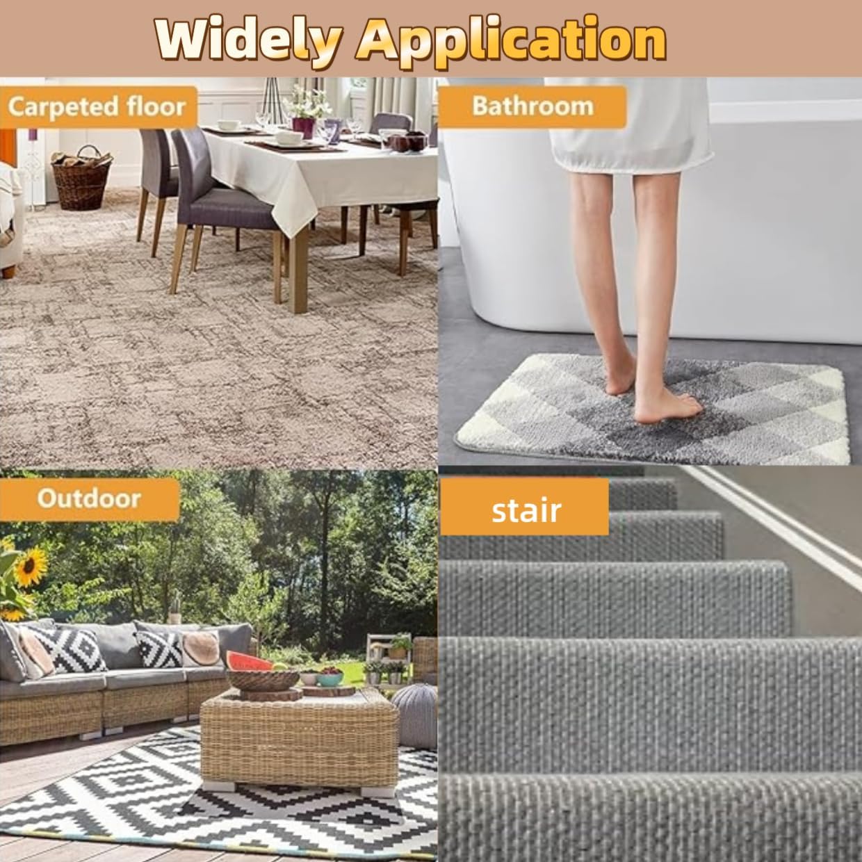 Skiennix Non-Slip Carpet Grippers - Strong Adhesive Pads for Area Rugs | Removable & Washable (10pcs)