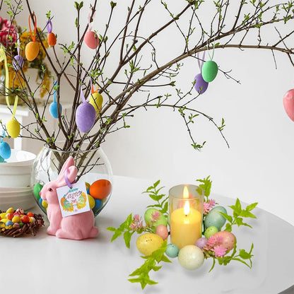 Skiennix Easter Egg Candle Rings - 3-Piece Mini Wreath Set for Spring Home Decor | 9" Pastel Centerpieces