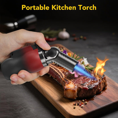 TBTeek Torch Lighter - Portable Kitchen Torch with 45° Rotatable Head & Adjustable Flame | Red-Black