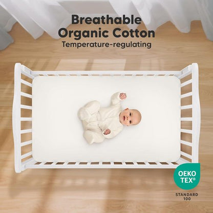 KeaBabies Organic Crib Sheets - 2-Pack Fitted Jersey Cotton for Baby Bed | Soft & Cute Dragon Tale Prints, 52x28