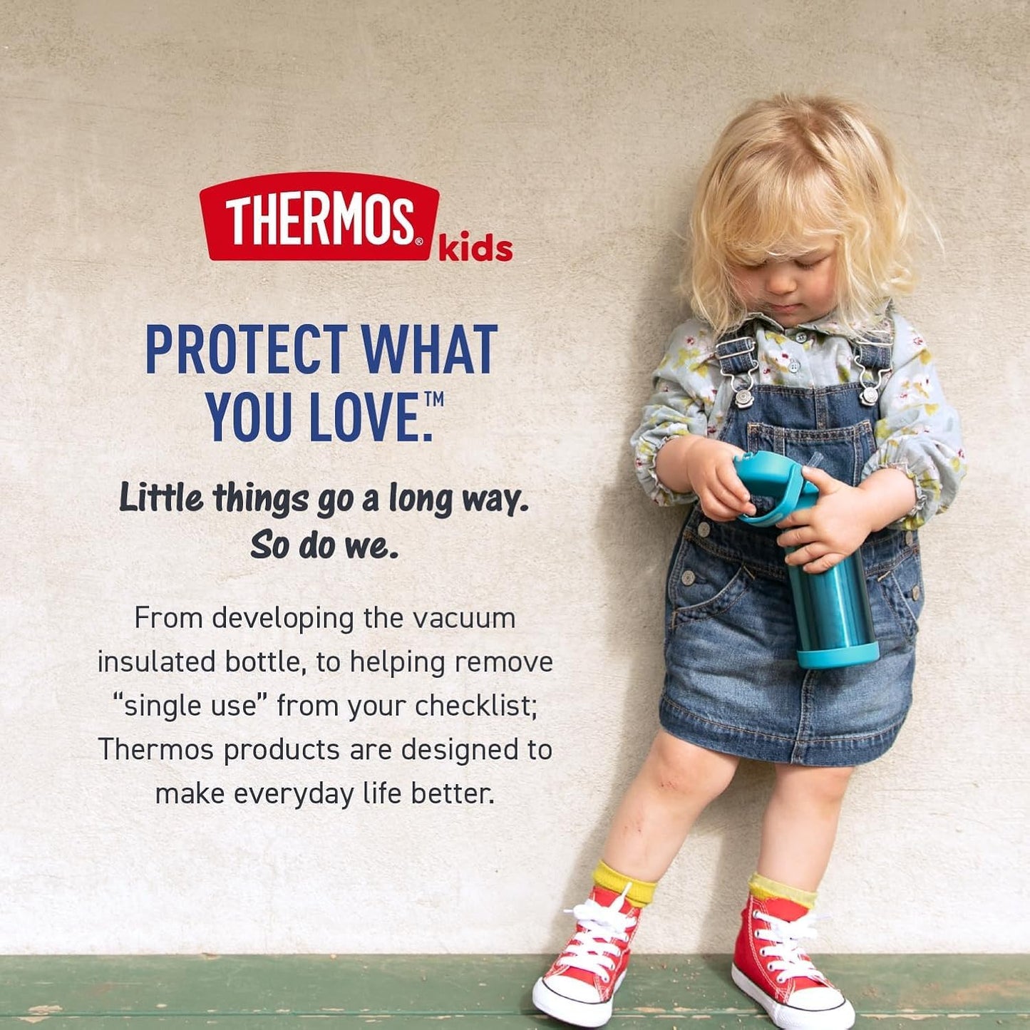 THERMOS FUNTAINER Water Bottle - 12 Ounce Kids Stainless Steel Vacuum Insulated with Straw | Hearts Design