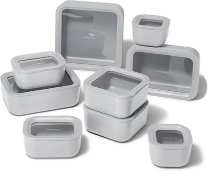 Caraway 22pc Glass Food Storage Set | Non-Toxic Ceramic-Coated Containers - Compact & Stackable - Gray