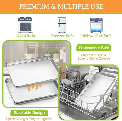 CEKEE Stainless Steel Baking Sheets - Heavy Duty & Easy Clean 2-Piece Set | 12.59 x 9.84 x 1 Inch