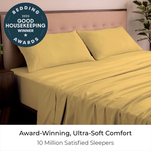 Mellanni King Sheets Set - 4 PC Iconic Collection Bedding - Hotel Luxury, Extra Soft, Cooling Bed Sheets - Wrinkle, Fade, Stain Resistant (King, Yellow)